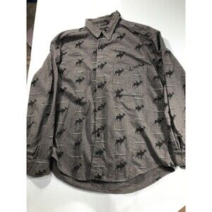 True Grit Moose Print Flannel Shirt Mens Large Gray 100% Cotton Vintage USA Made